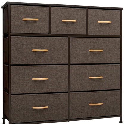 39" Brown Steel and Fabric Nine Drawer Triple Dresser HomeRoots