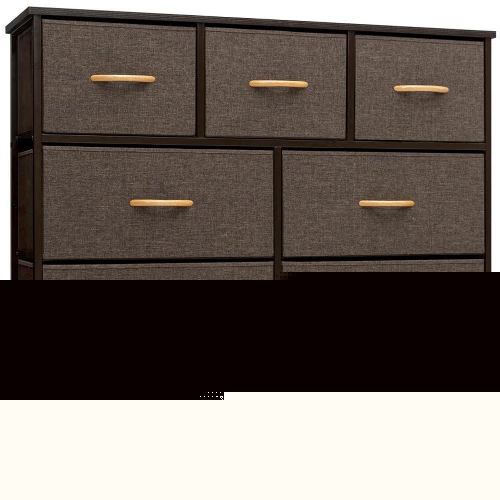 39" Brown Steel and Fabric Nine Drawer Triple Dresser HomeRoots