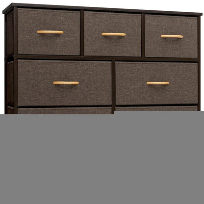 39" Brown Steel and Fabric Nine Drawer Triple Dresser HomeRoots