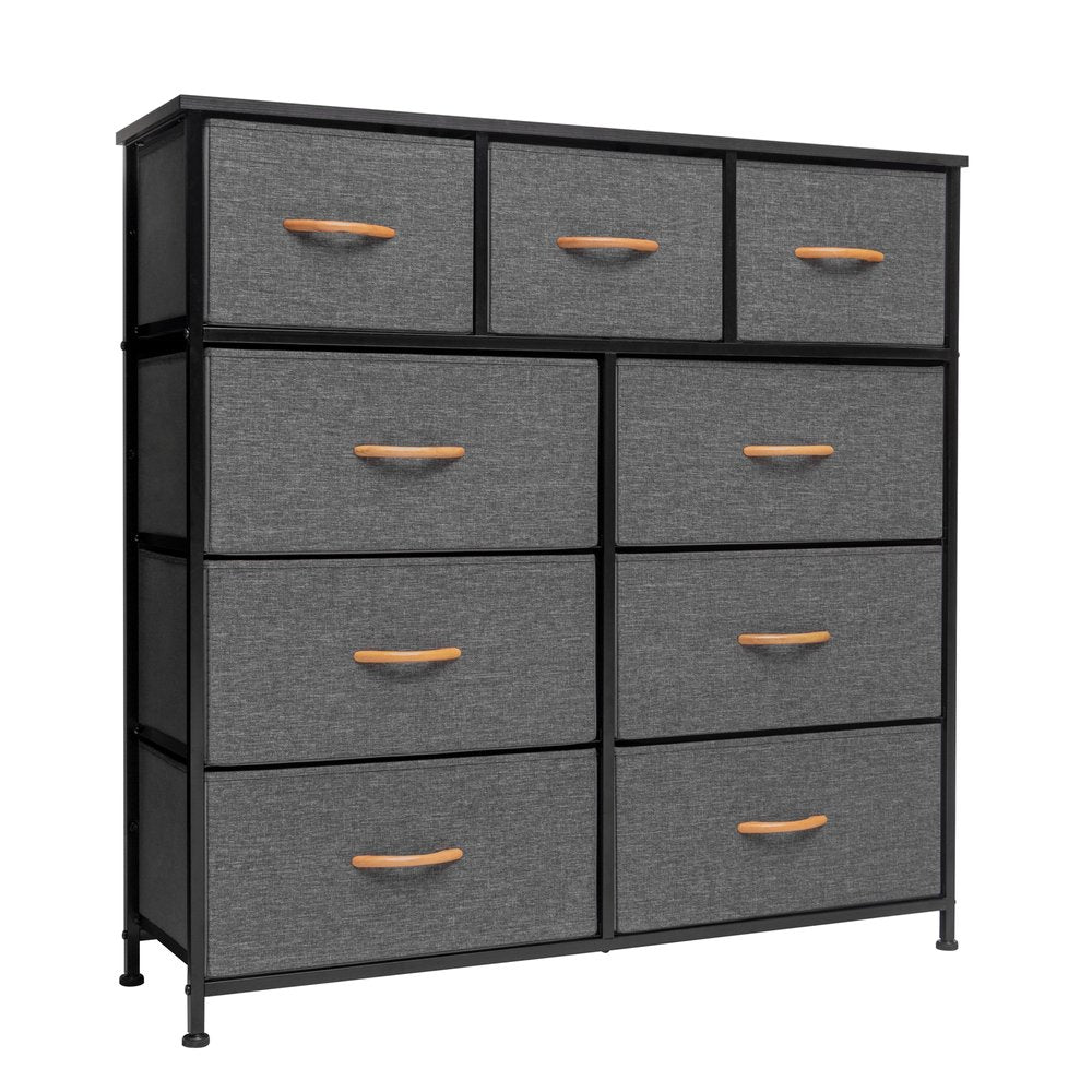 39" Gray and White Steel and Fabric Nine Drawer Triple Dresser HomeRoots