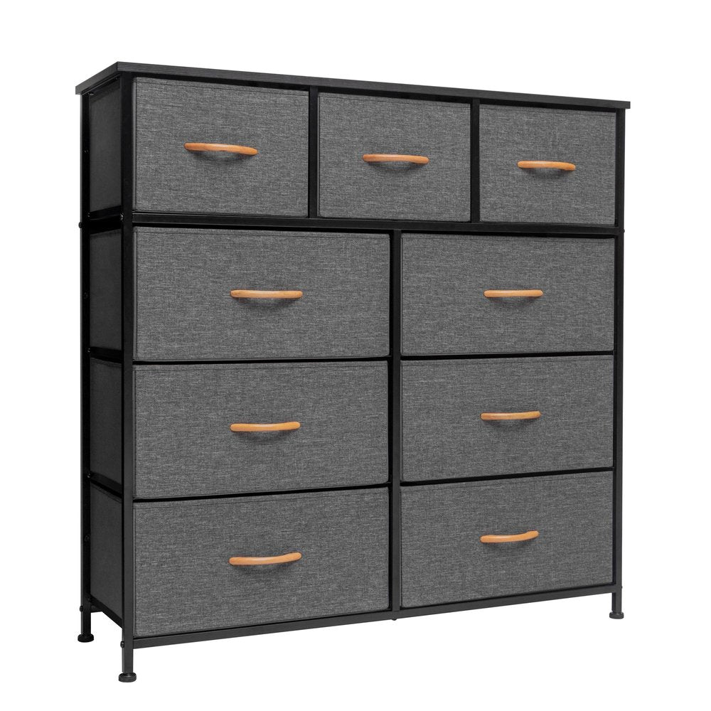39" Gray and White Steel and Fabric Nine Drawer Triple Dresser HomeRoots
