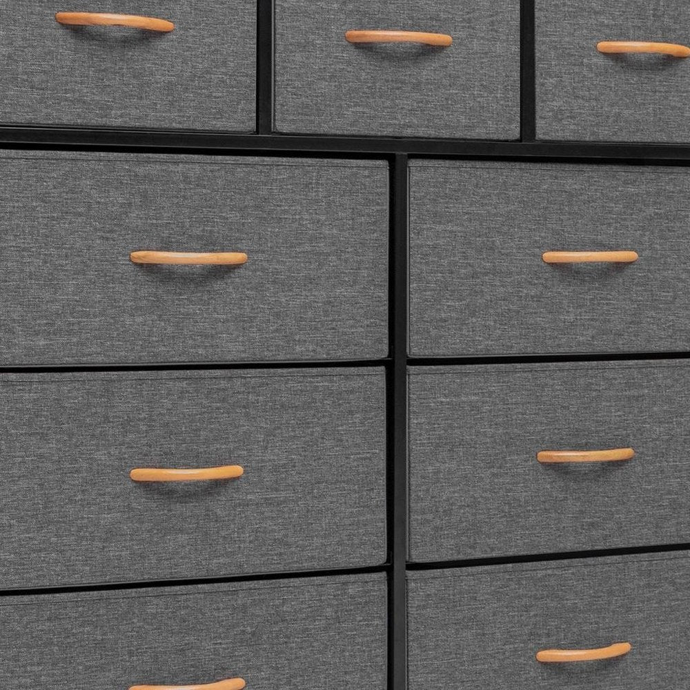 39" Gray and White Steel and Fabric Nine Drawer Triple Dresser HomeRoots