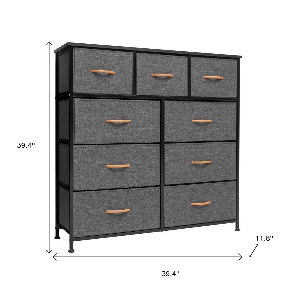 39" Gray and White Steel and Fabric Nine Drawer Triple Dresser HomeRoots