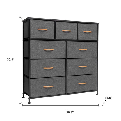 39" Gray and White Steel and Fabric Nine Drawer Triple Dresser HomeRoots