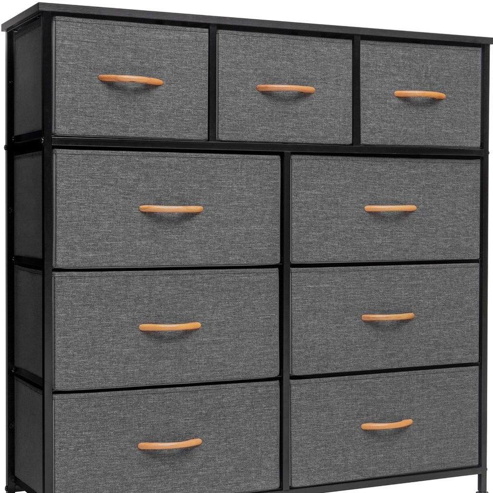 39" Gray and White Steel and Fabric Nine Drawer Triple Dresser HomeRoots
