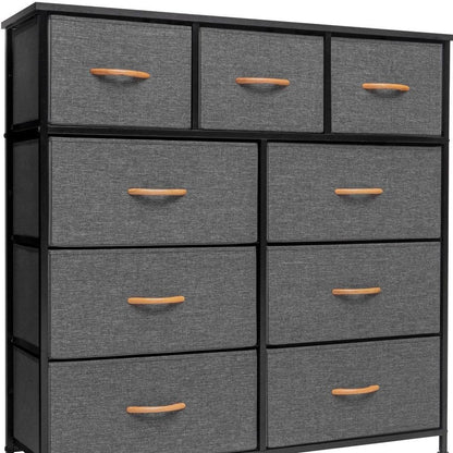 39" Gray and White Steel and Fabric Nine Drawer Triple Dresser HomeRoots