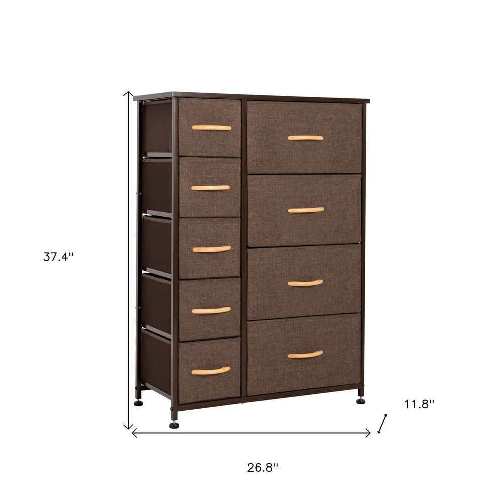 27" Brown Steel and Fabric Nine Drawer Combo Dresser HomeRoots