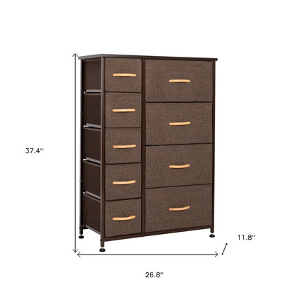 27" Brown Steel and Fabric Nine Drawer Combo Dresser HomeRoots