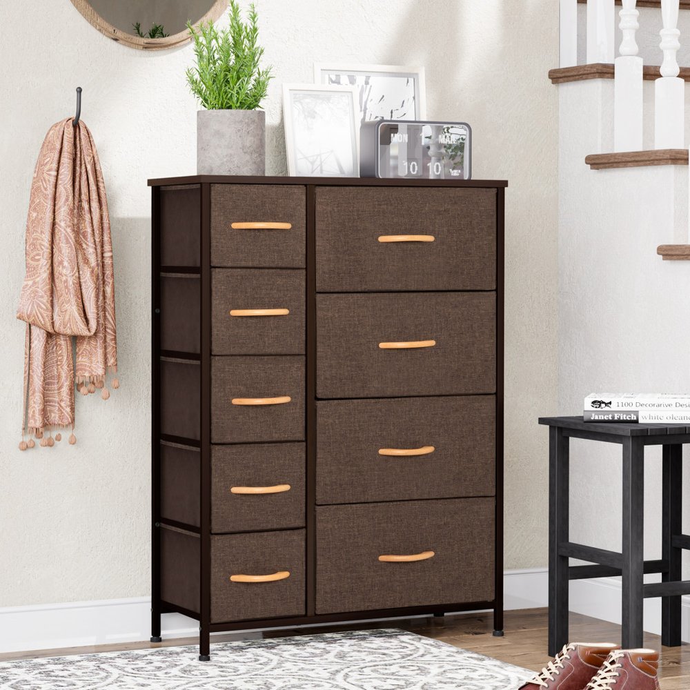 27" Brown Steel and Fabric Nine Drawer Combo Dresser HomeRoots