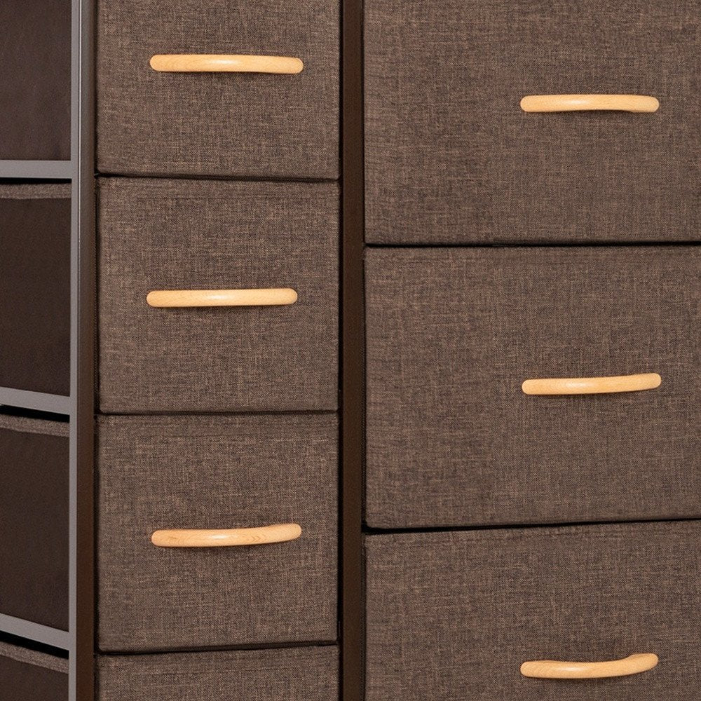 27" Brown Steel and Fabric Nine Drawer Combo Dresser HomeRoots