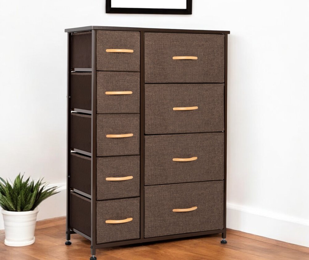27" Brown Steel and Fabric Nine Drawer Combo Dresser HomeRoots