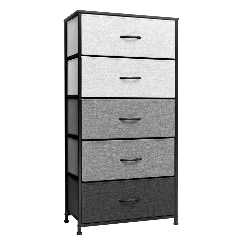 23" Gray and Black Steel and Fabric Five Drawer Double Dresser HomeRoots