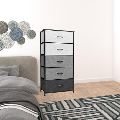 23" Gray and Black Steel and Fabric Five Drawer Double Dresser HomeRoots