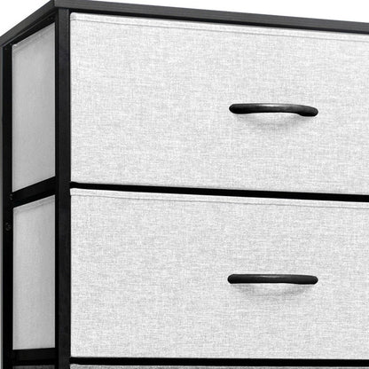 23" Gray and Black Steel and Fabric Five Drawer Double Dresser HomeRoots