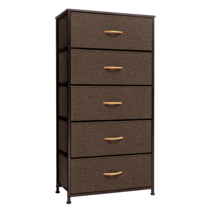 23" Brown Steel and Fabric Five Drawer Chest