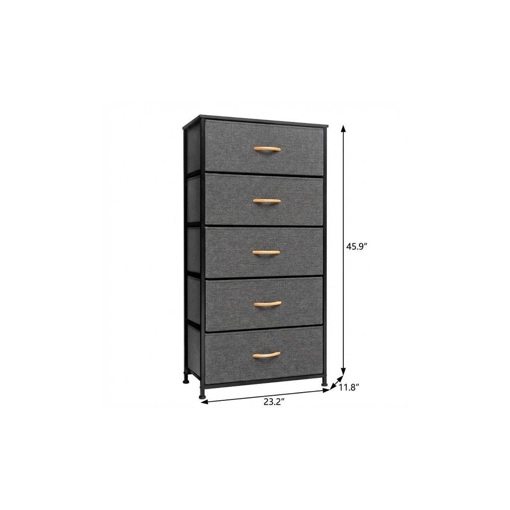 23" Gray and Black Steel and Fabric Five Drawer Chest HomeRoots