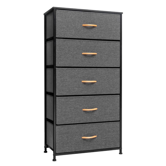 23" Gray and Black Steel and Fabric Five Drawer Chest HomeRoots