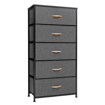 23" Gray and Black Steel and Fabric Five Drawer Chest HomeRoots