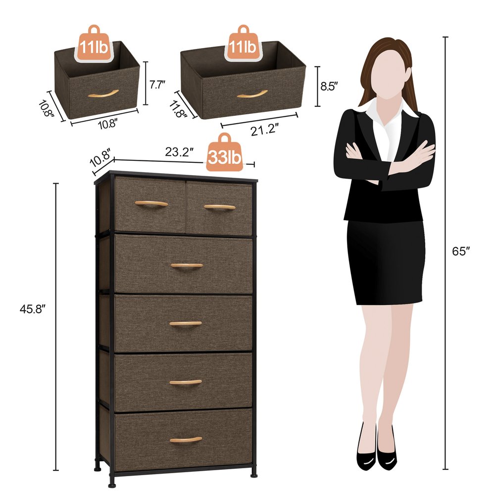 23" Brown Steel and Fabric Six Drawer Combo Dresser HomeRoots