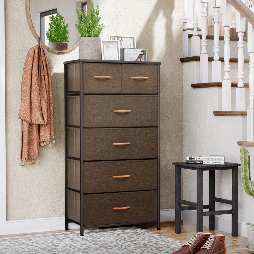 23" Brown Steel and Fabric Six Drawer Combo Dresser HomeRoots
