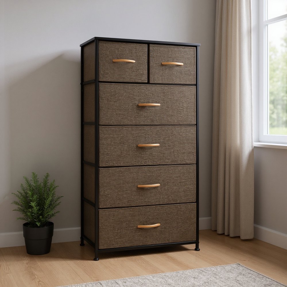 23" Brown Steel and Fabric Six Drawer Combo Dresser HomeRoots