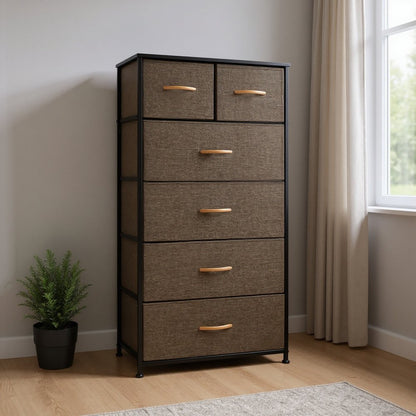 23" Brown Steel and Fabric Six Drawer Combo Dresser HomeRoots