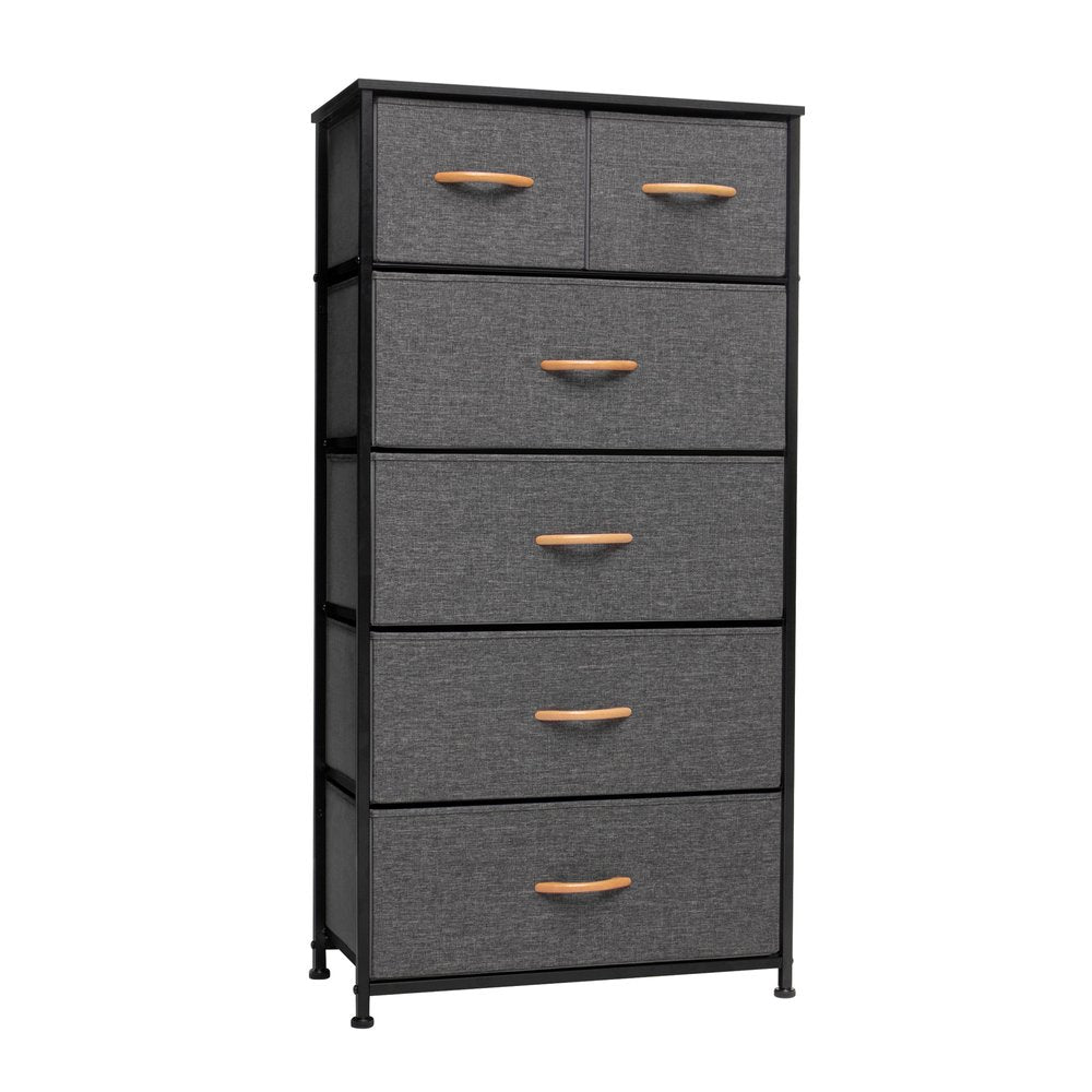 23" Gray and Black Steel and Fabric Six Drawer Chest HomeRoots
