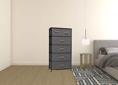 23" Gray and Black Steel and Fabric Six Drawer Chest