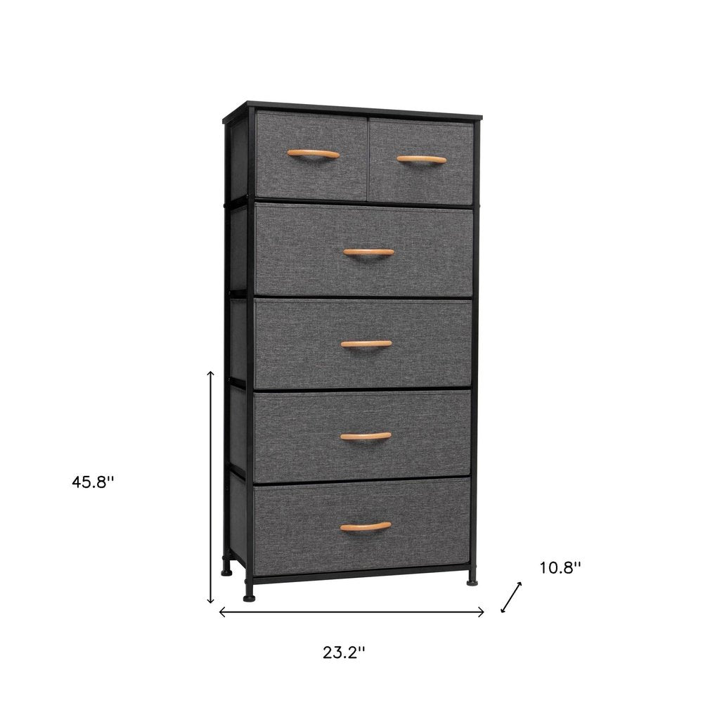 23" Gray and Black Steel and Fabric Six Drawer Chest HomeRoots