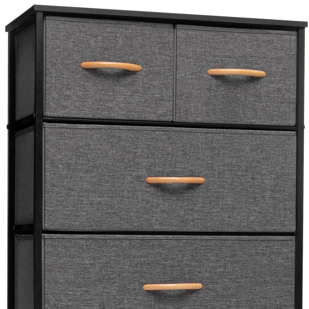 23" Gray and Black Steel and Fabric Six Drawer Chest HomeRoots