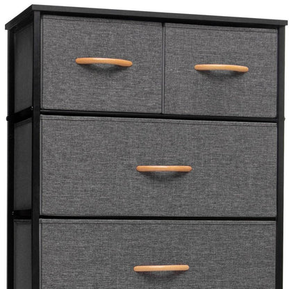 23" Gray and Black Steel and Fabric Six Drawer Chest HomeRoots