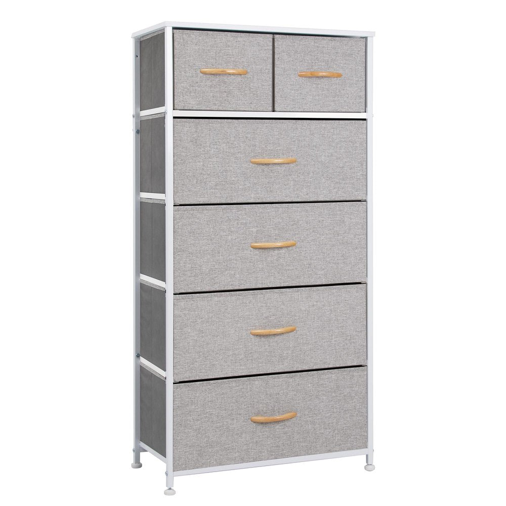 23" Gray and White Steel and Fabric Six Drawer Chest HomeRoots
