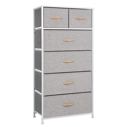 23" Gray and White Steel and Fabric Six Drawer Chest HomeRoots