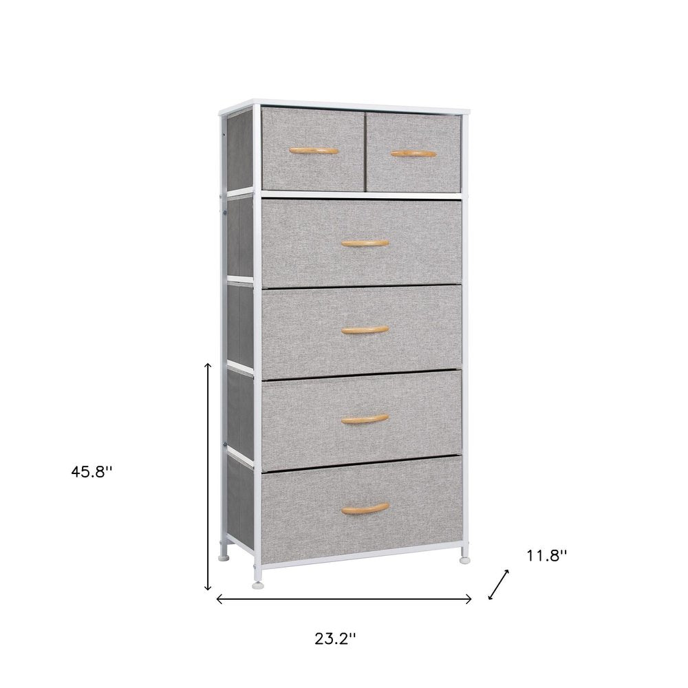 23" Gray and White Steel and Fabric Six Drawer Chest HomeRoots