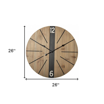 26" Round Brown Wood Analog Wall Clock