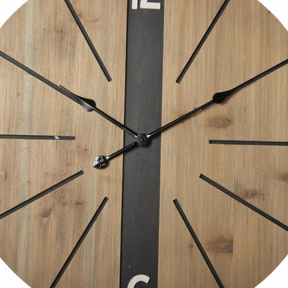 26" Round Brown Wood Analog Wall Clock