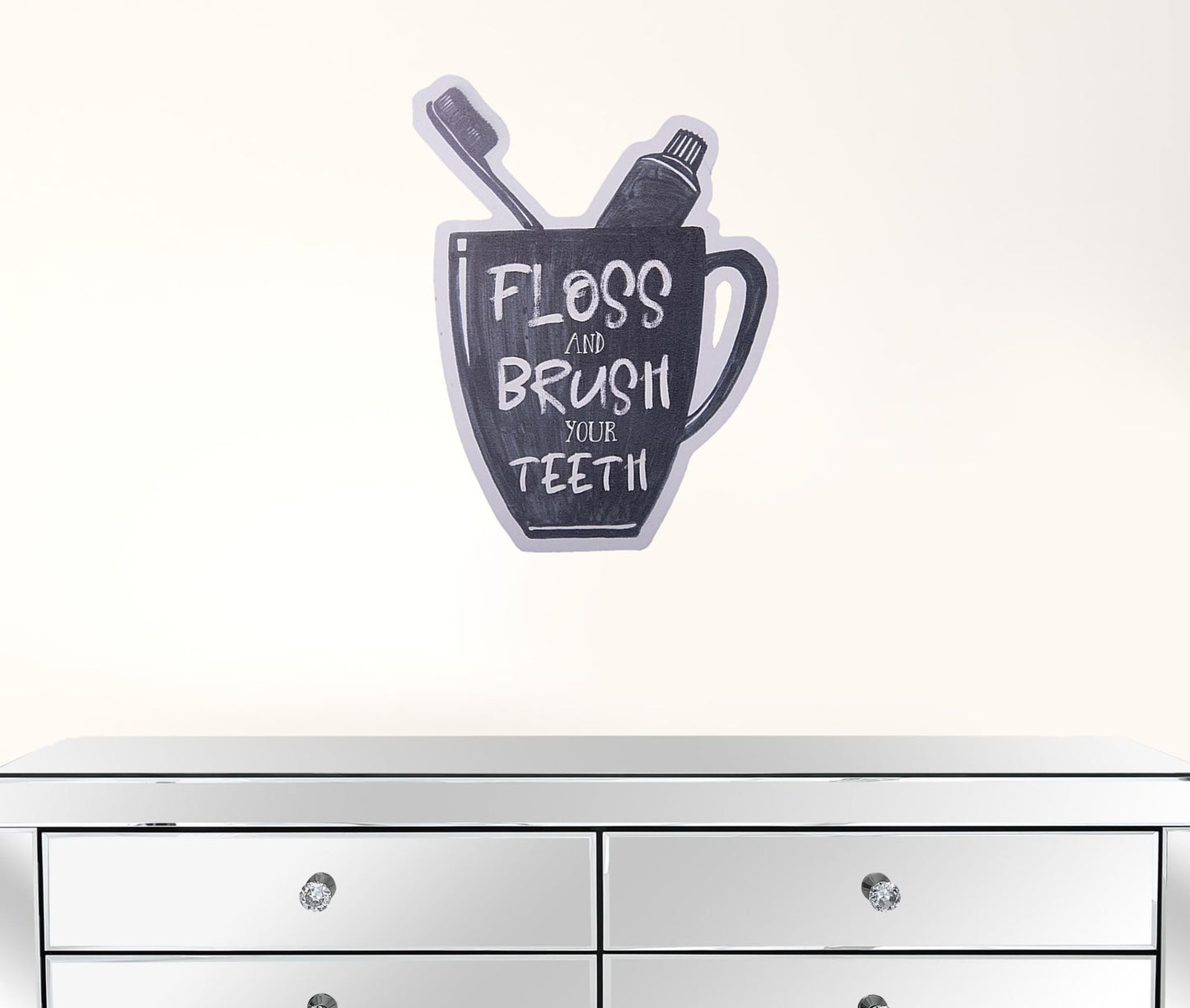 Black and White Metal Floss And Brush Your Teeth Bathroom Wall Decor