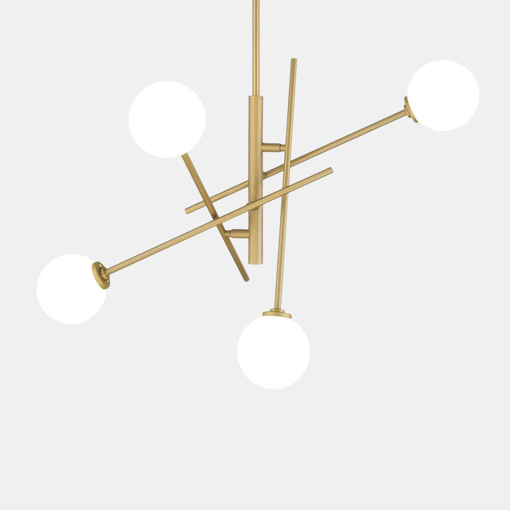 Brass Candle Style Four Light Metal Dimmable Chandelier With White Shades — view 7