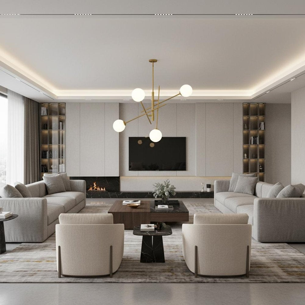 Brass Candle Style Four Light Metal Dimmable Chandelier With White Shades — view 8