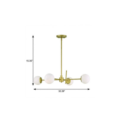 Brass Candle Style Four Light Metal Dimmable Chandelier With White Shades
