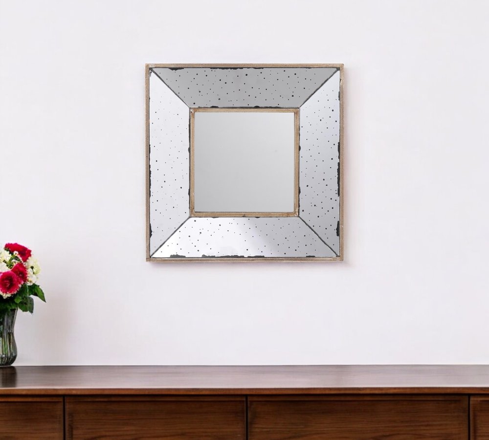 12" Square Wall Mounted Vintage Style Glass Frame Accent Mirror HomeRoots