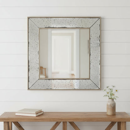 18" Brown Square Metal Framed Antiqued Glass Accent Mirror HomeRoots
