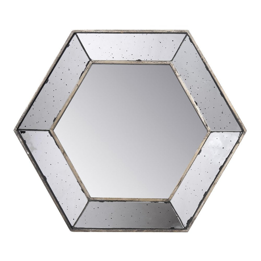 18" Hexagon Wall Mounted Vintage Style Glass Frame Accent Mirror HomeRoots