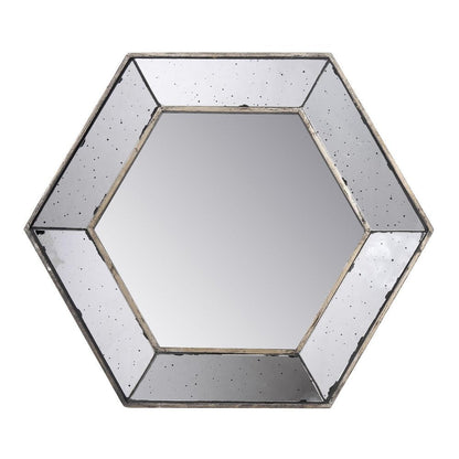 18" Hexagon Wall Mounted Vintage Style Glass Frame Accent Mirror HomeRoots
