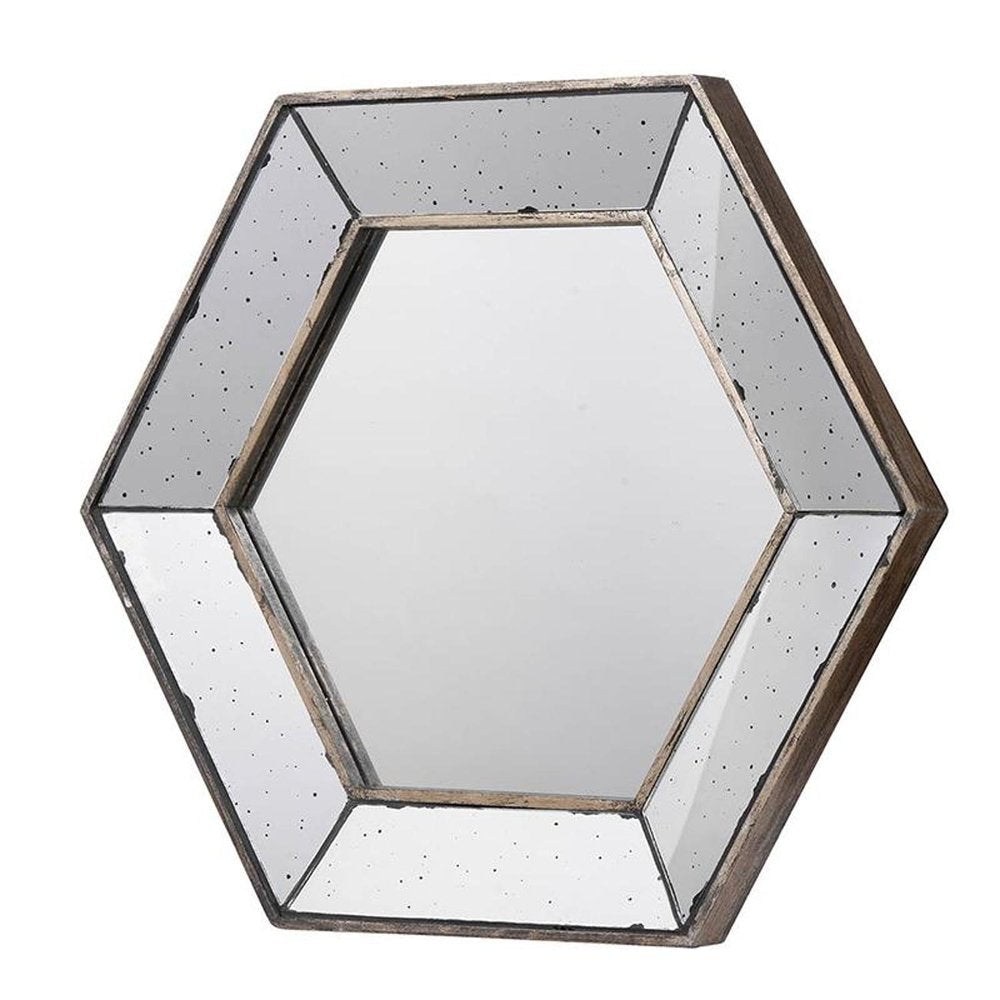 18" Hexagon Wall Mounted Vintage Style Glass Frame Accent Mirror HomeRoots