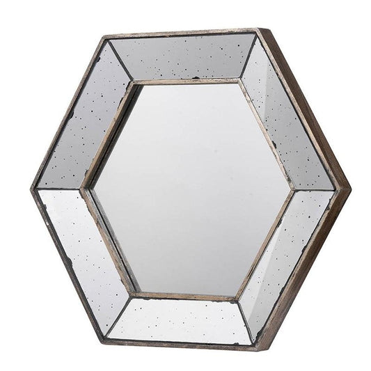 18" Hexagon Wall Mounted Vintage Style Glass Frame Accent Mirror HomeRoots