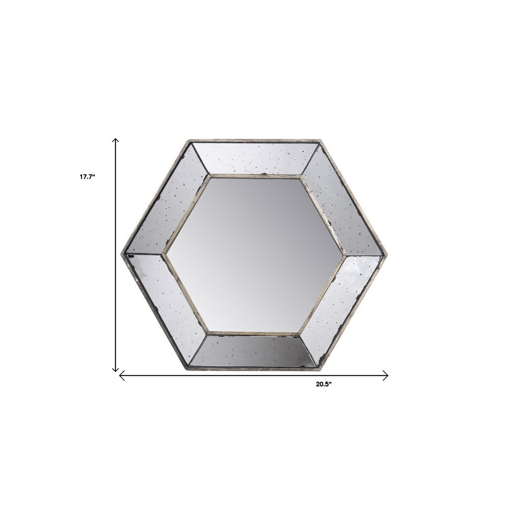 18" Hexagon Wall Mounted Vintage Style Glass Frame Accent Mirror HomeRoots