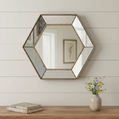18" Hexagon Wall Mounted Vintage Style Glass Frame Accent Mirror HomeRoots