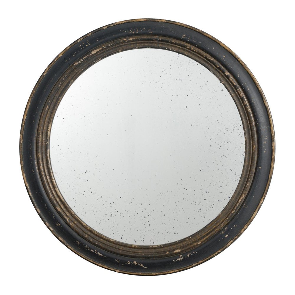 24" Dark Brown Distressed Wood Round Framed Accent Mirror HomeRoots