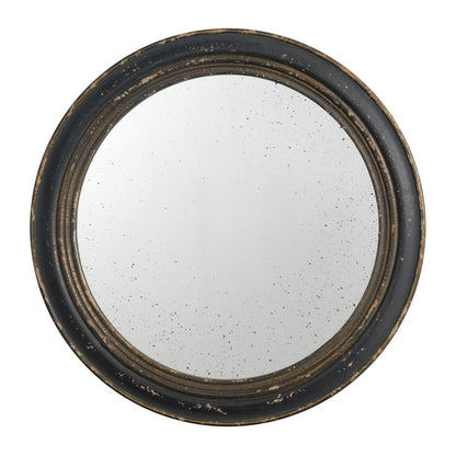 24" Dark Brown Distressed Wood Round Framed Accent Mirror HomeRoots